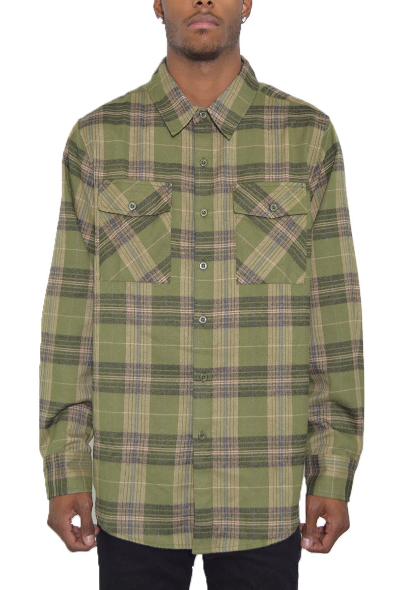 Long Sleeve Checkered Flannel Shirt Button Down FL102