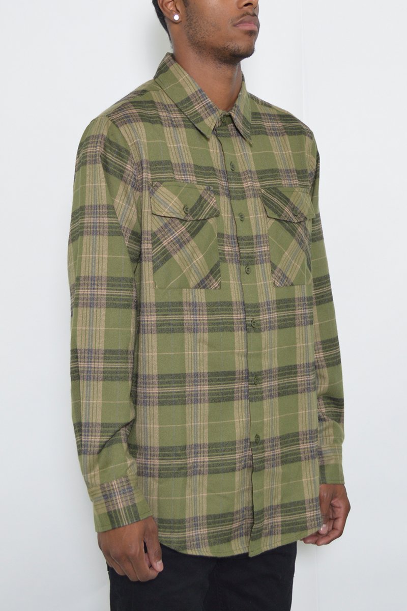 Long Sleeve Checkered Flannel Shirt Button Down FL102