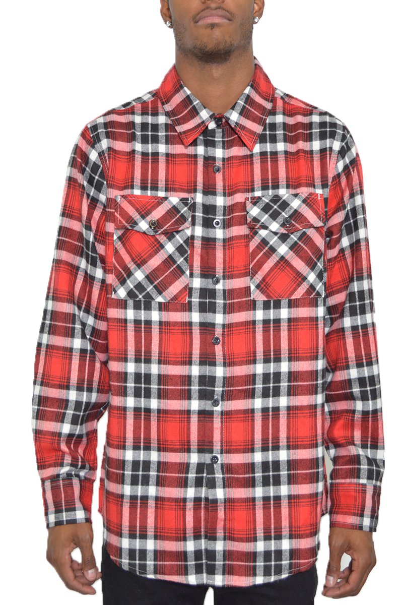 Long Sleeve Checkered Flannel Shirt Button Down FL104