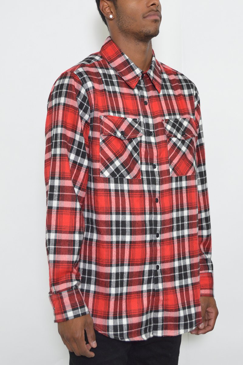 Long Sleeve Checkered Flannel Shirt Button Down FL104