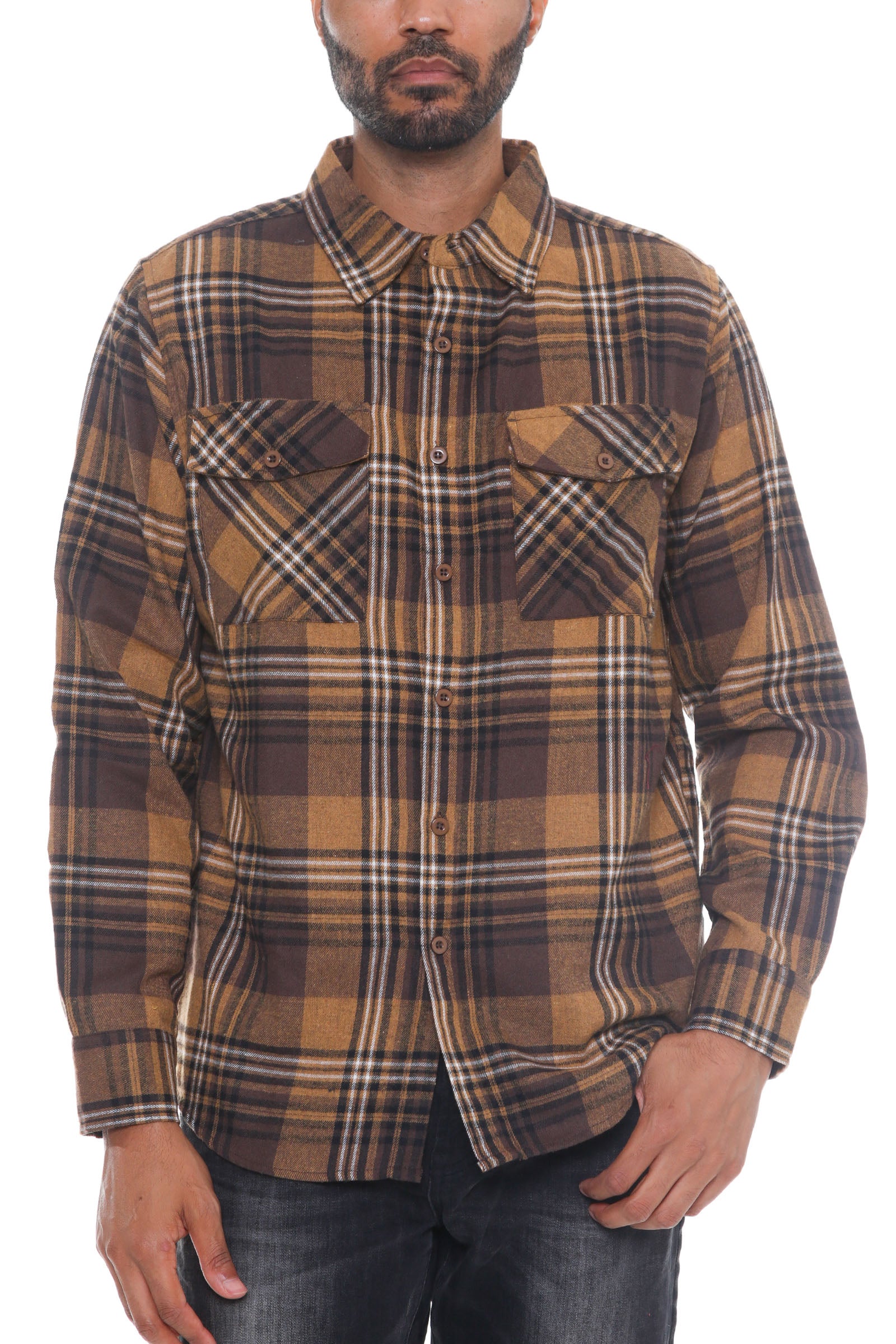 Long Sleeve Checkered Flannel Shirt Button Down FL104