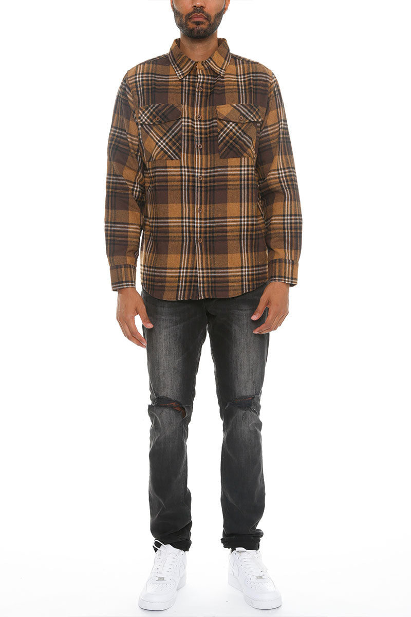 Long Sleeve Checkered Flannel Shirt Button Down FL104