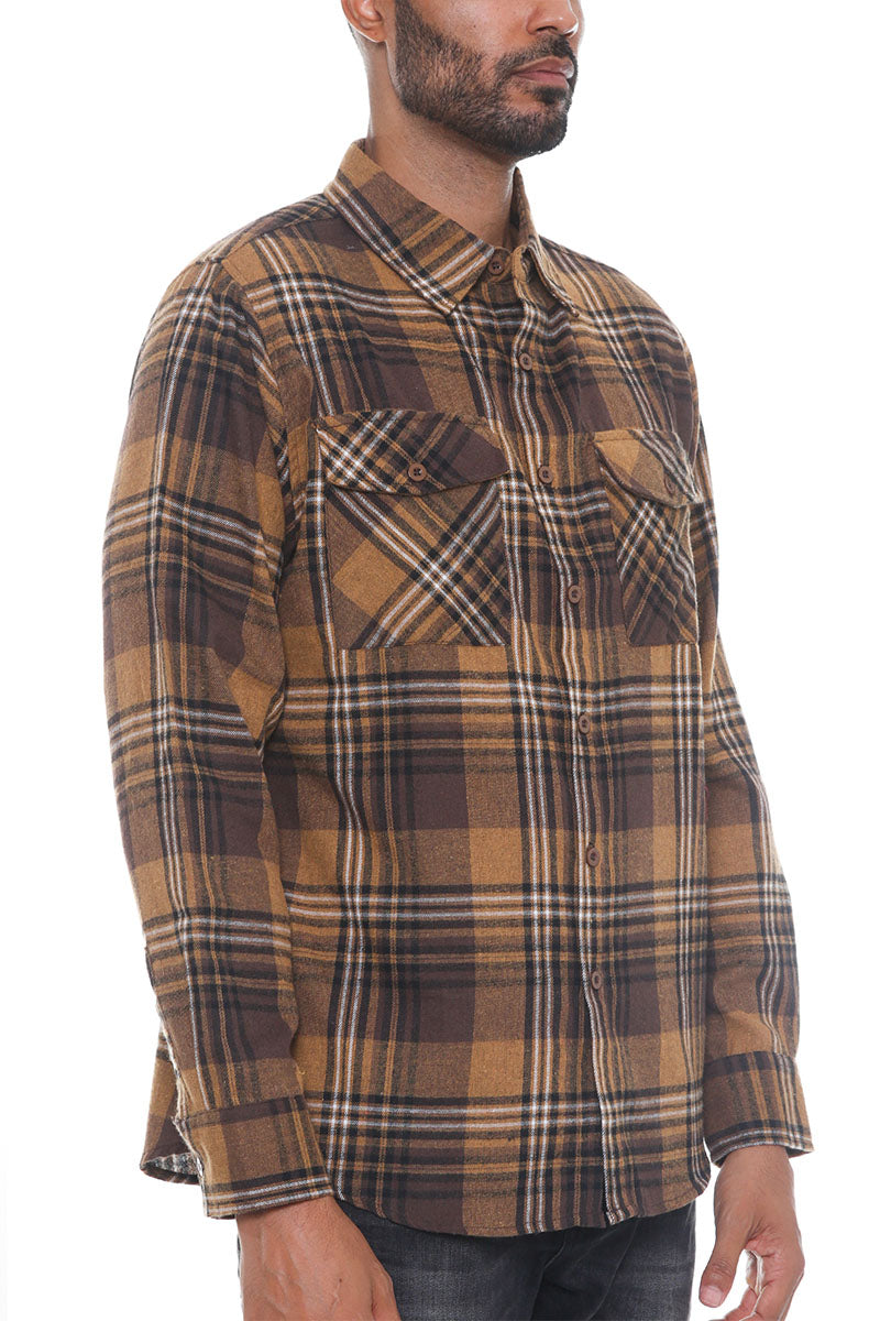 Long Sleeve Checkered Flannel Shirt Button Down FL104