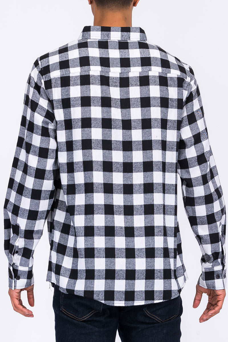 Long Sleeve Checkered Flannel Shirt Button Down FL101